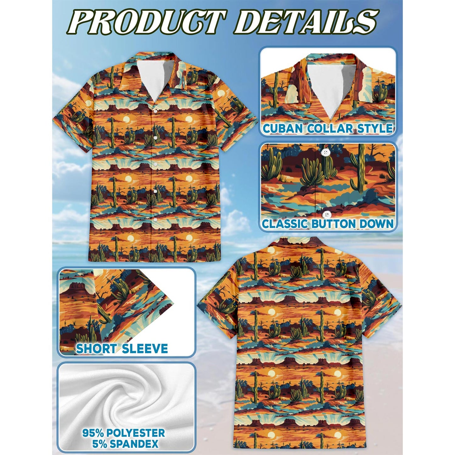 Retro Desert Hawaiian Shirt for Men, Button Down Aloha Shirt - Azhawaiian