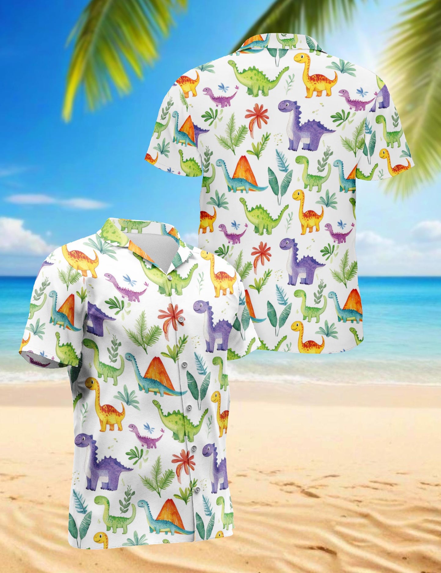 Retro Dinosaur Hawaiian Shirt for Men, Button Down Aloha Shirt - Azhawaiian