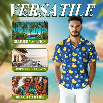 Retro Duck Hawaiian Shirt for Men, Button Down Aloha Shirt - Azhawaiian