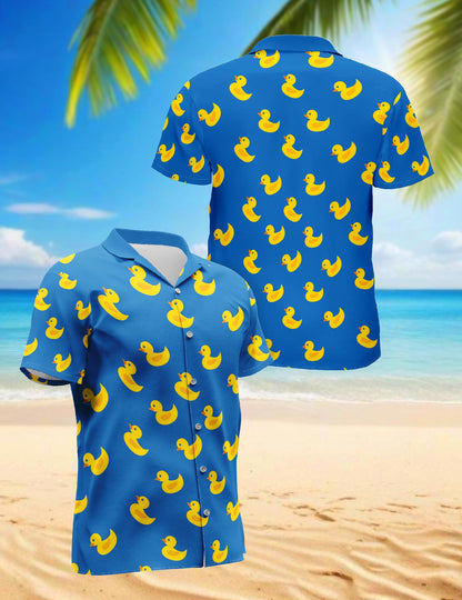 Retro Duck Hawaiian Shirt for Men, Button Down Aloha Shirt - Azhawaiian