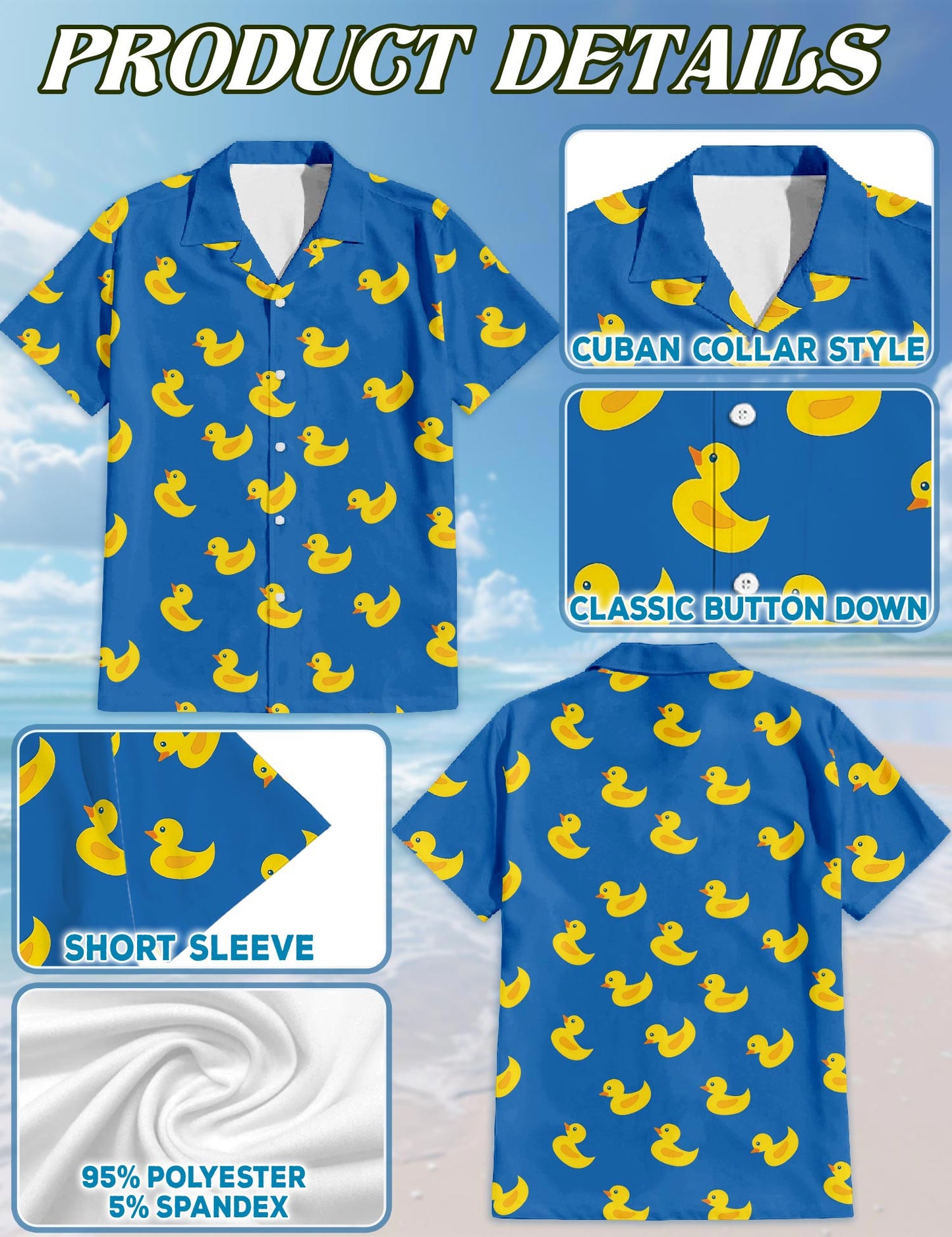 Retro Duck Hawaiian Shirt for Men, Button Down Aloha Shirt - Azhawaiian