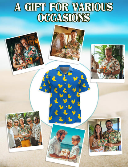 Retro Duck Hawaiian Shirt for Men, Button Down Aloha Shirt - Azhawaiian