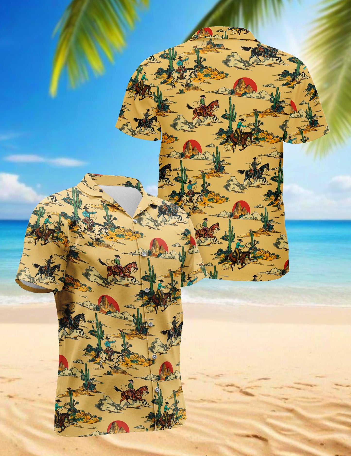 Retro Horse Cowboy Hawaiian Shirt for Men, Button Down Aloha Shirt - Azhawaiian
