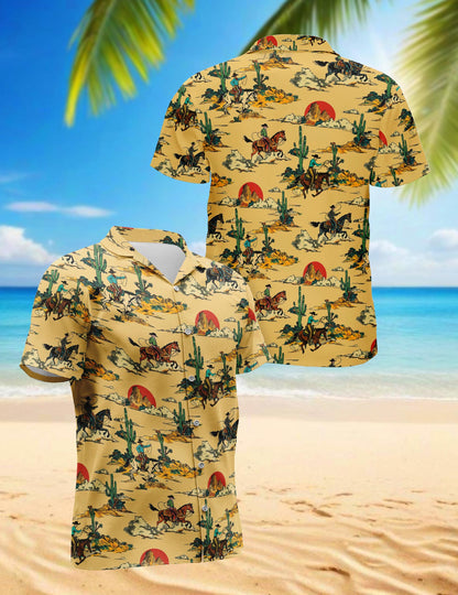 Retro Horse Cowboy Hawaiian Shirt for Men, Button Down Aloha Shirt - Azhawaiian