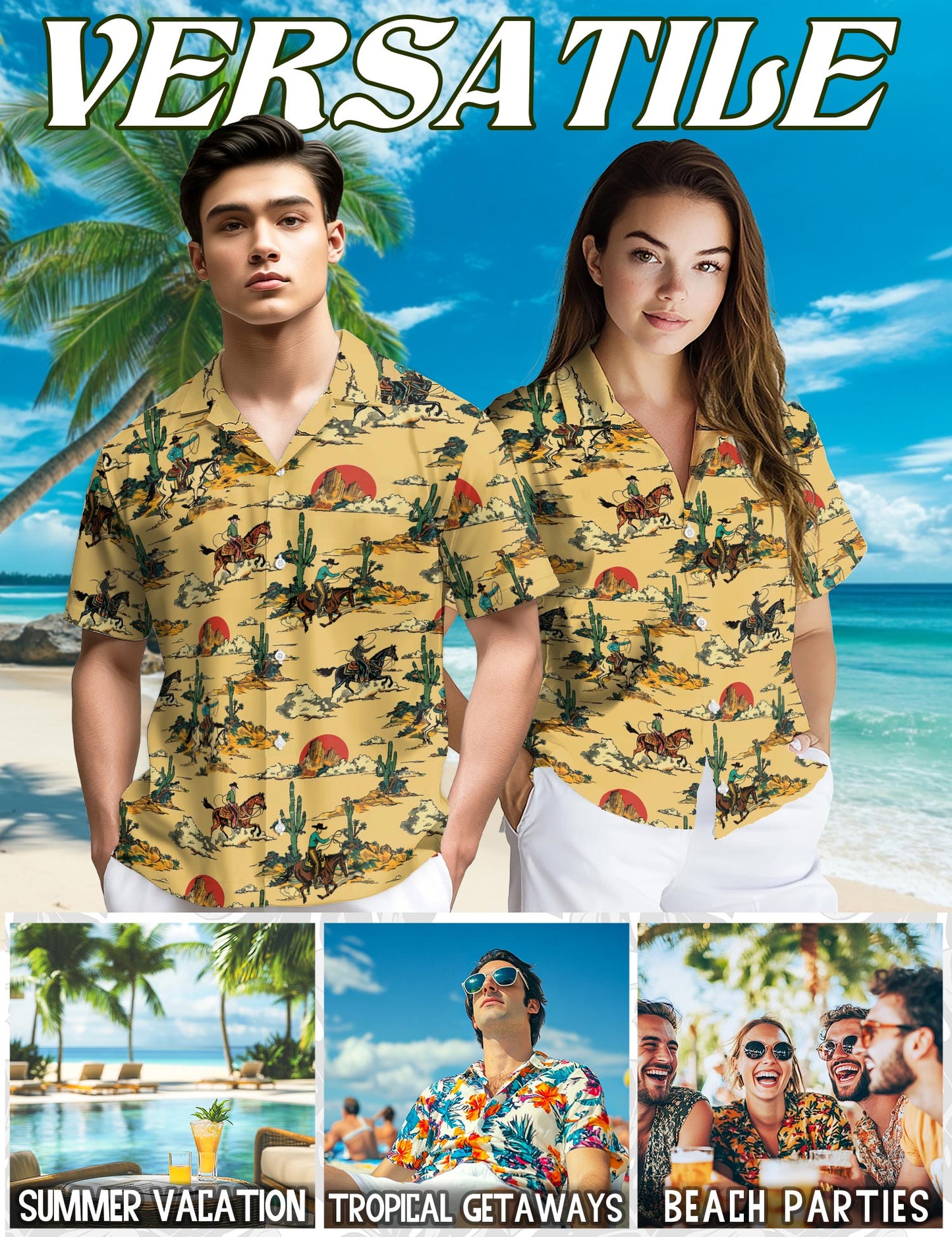 Retro Horse Cowboy Hawaiian Shirt for Men, Button Down Aloha Shirt - Azhawaiian