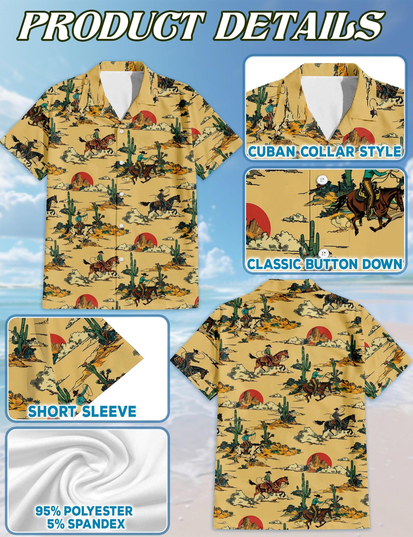 Retro Horse Cowboy Hawaiian Shirt for Men, Button Down Aloha Shirt - Azhawaiian