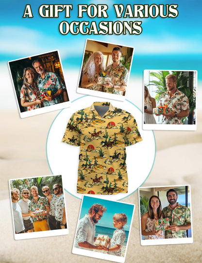 Retro Horse Cowboy Hawaiian Shirt for Men, Button Down Aloha Shirt - Azhawaiian