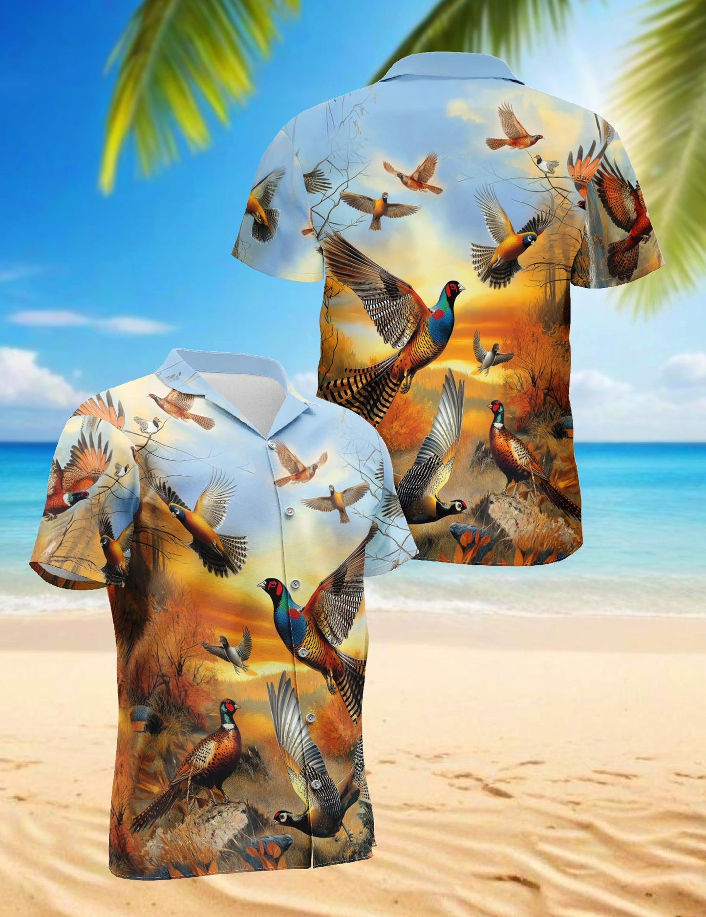Retro Pheasant Hawaiian Shirt for Men, Button Down Aloha Shirt - Azhawaiian