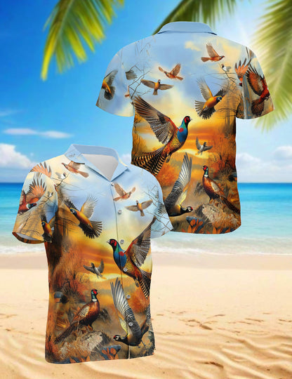 Retro Pheasant Hawaiian Shirt for Men, Button Down Aloha Shirt - Azhawaiian