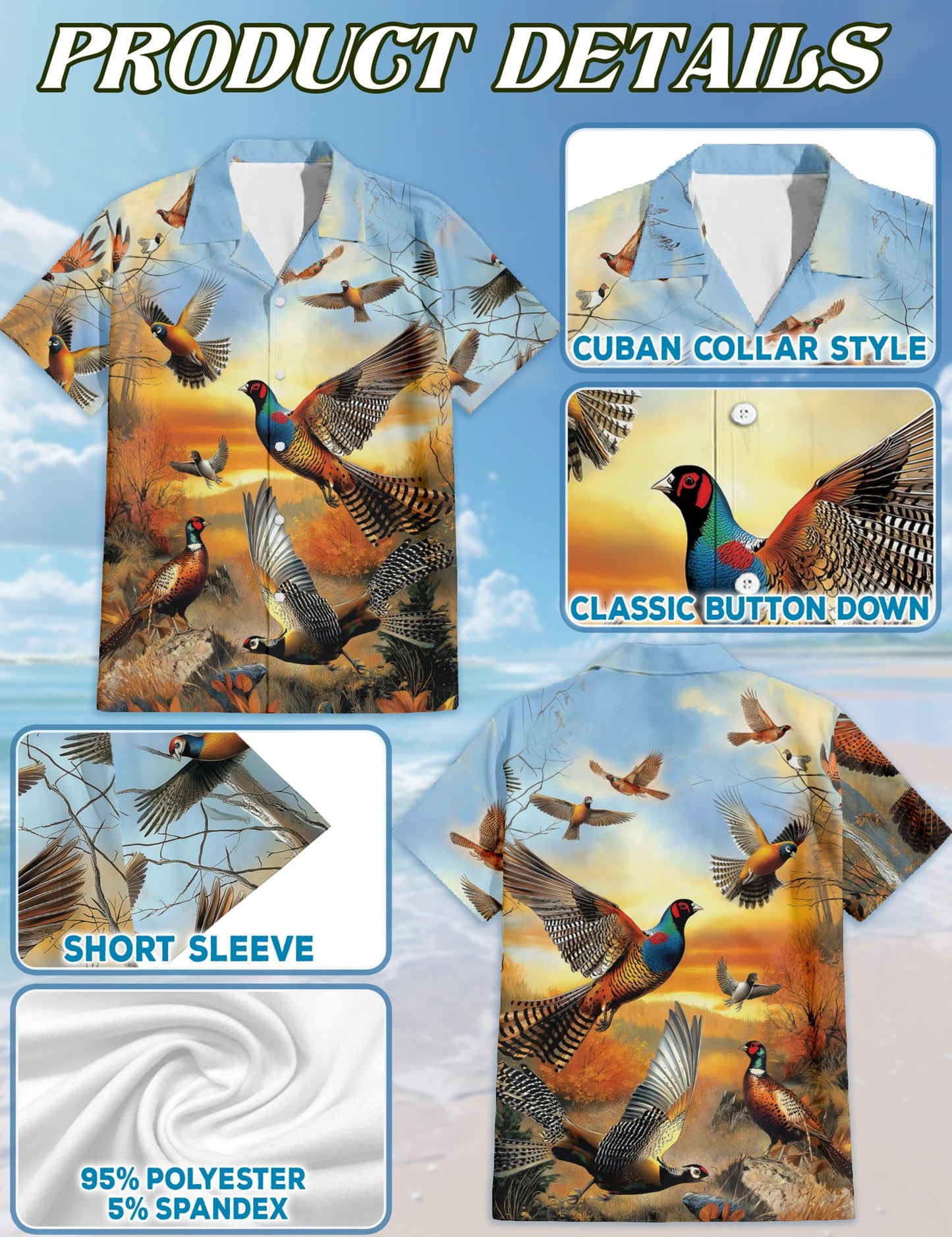 Retro Pheasant Hawaiian Shirt for Men, Button Down Aloha Shirt - Azhawaiian