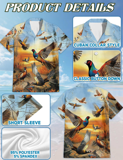 Retro Pheasant Hawaiian Shirt for Men, Button Down Aloha Shirt - Azhawaiian
