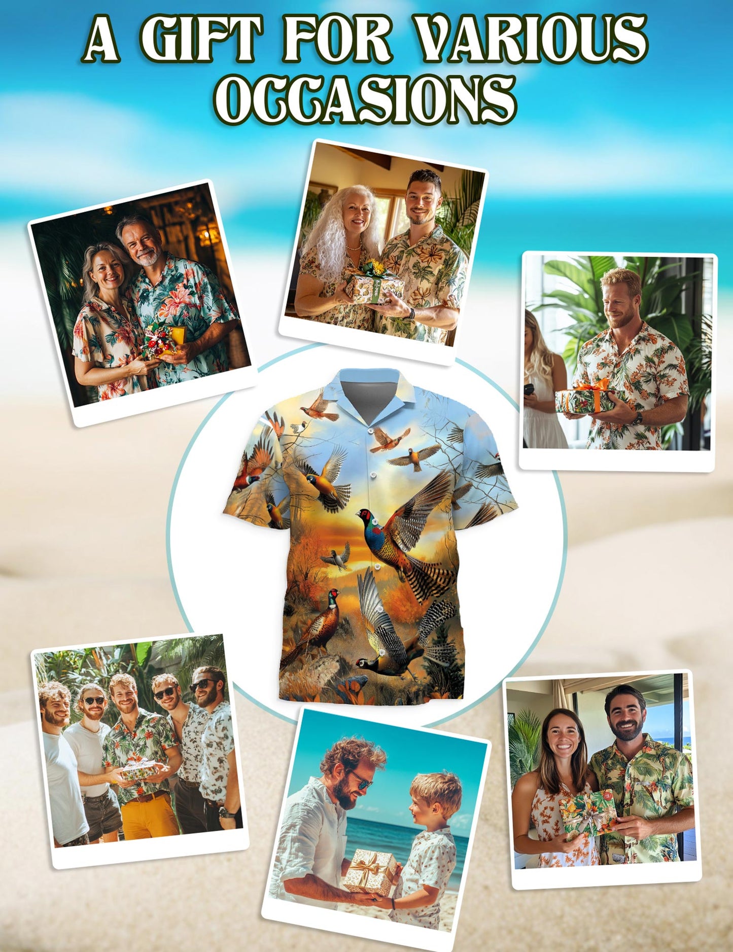Retro Pheasant Hawaiian Shirt for Men, Button Down Aloha Shirt - Azhawaiian