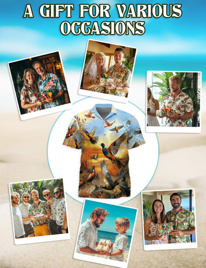 Retro Pheasant Hawaiian Shirt for Men, Button Down Aloha Shirt - Azhawaiian