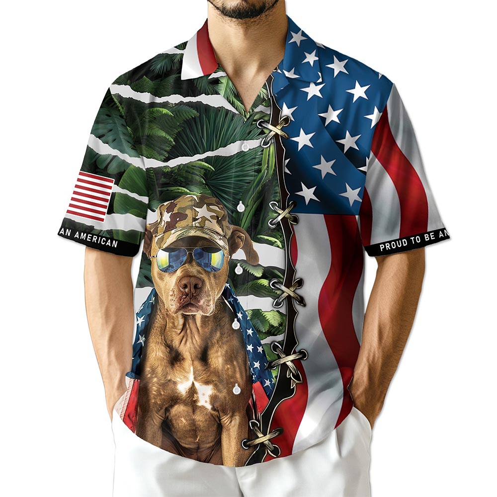 Azhawaiian Retro Pitbull 4th of July Hawaiian Shirt for Men