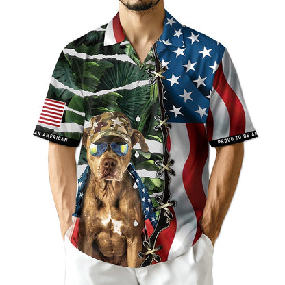 Azhawaiian Retro Pitbull 4th of July Hawaiian Shirt for Men