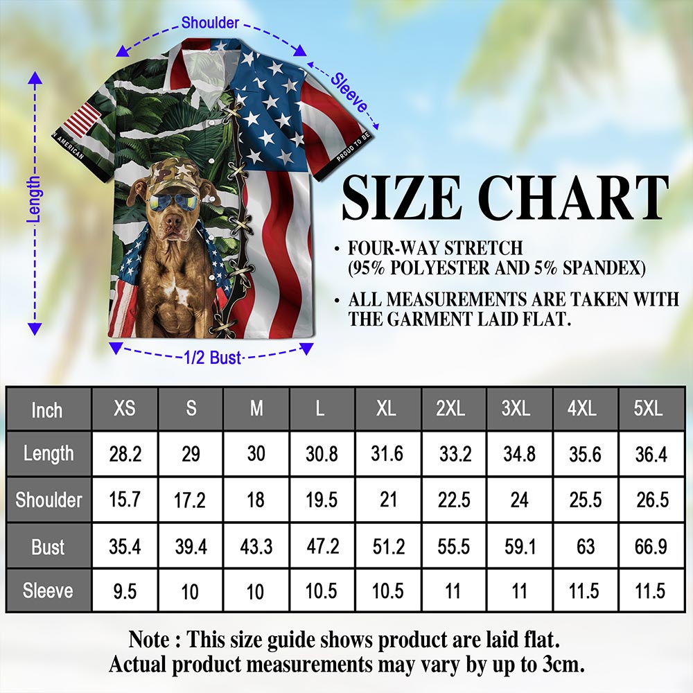 Retro Pitbull 4th of July Hawaiian Shirt for Men, Button Down Aloha Shirt - Azhawaiian