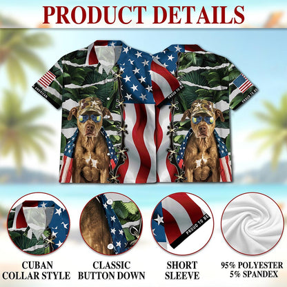Retro Pitbull 4th of July Hawaiian Shirt for Men, Button Down Aloha Shirt - Azhawaiian