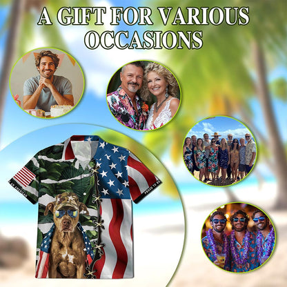 Retro Pitbull 4th of July Hawaiian Shirt for Men, Button Down Aloha Shirt - Azhawaiian