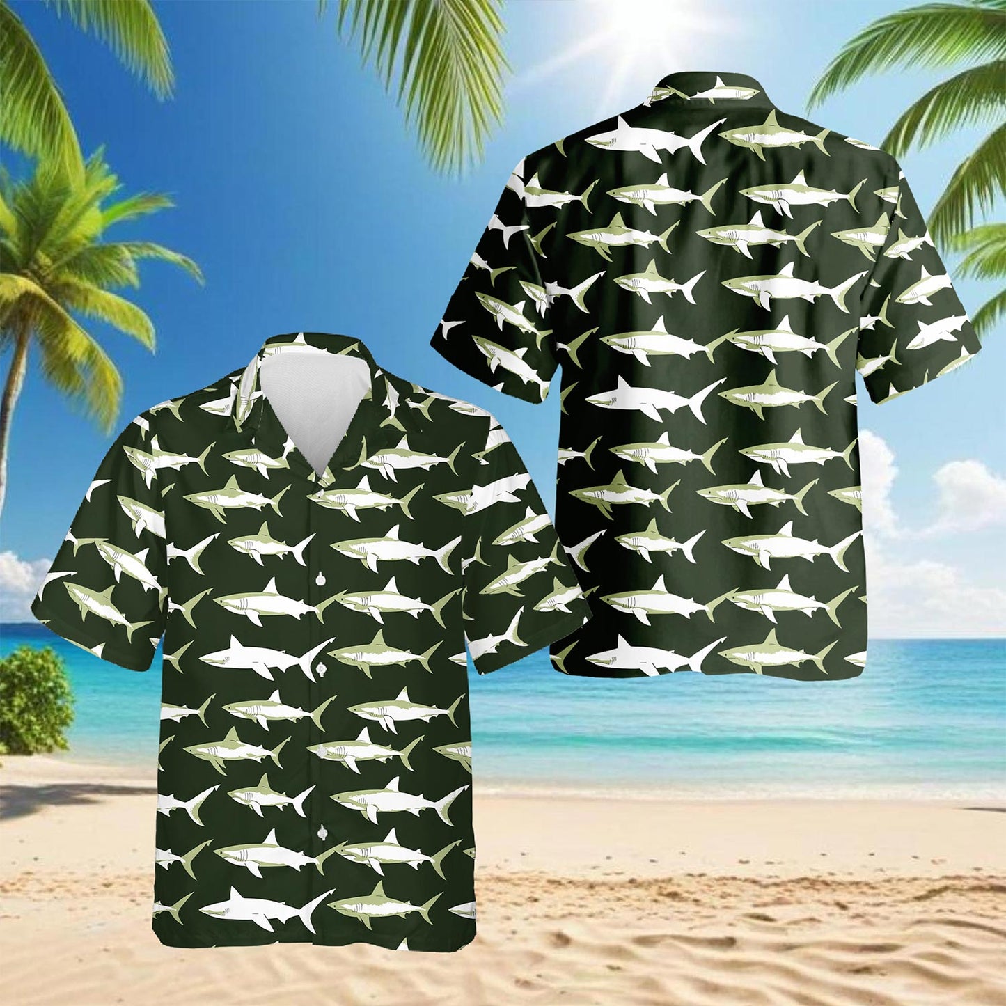 Retro Shark Hawaiian Shirt for Men, Button Down Aloha Shirt - Azhawaiian