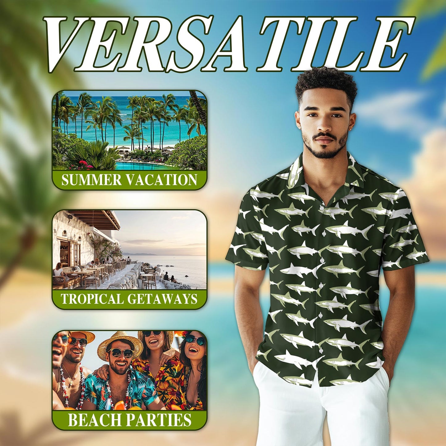 Retro Shark Hawaiian Shirt for Men, Button Down Aloha Shirt - Azhawaiian