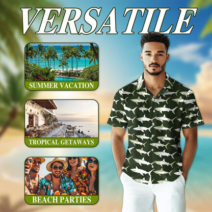 Retro Shark Hawaiian Shirt for Men, Button Down Aloha Shirt - Azhawaiian