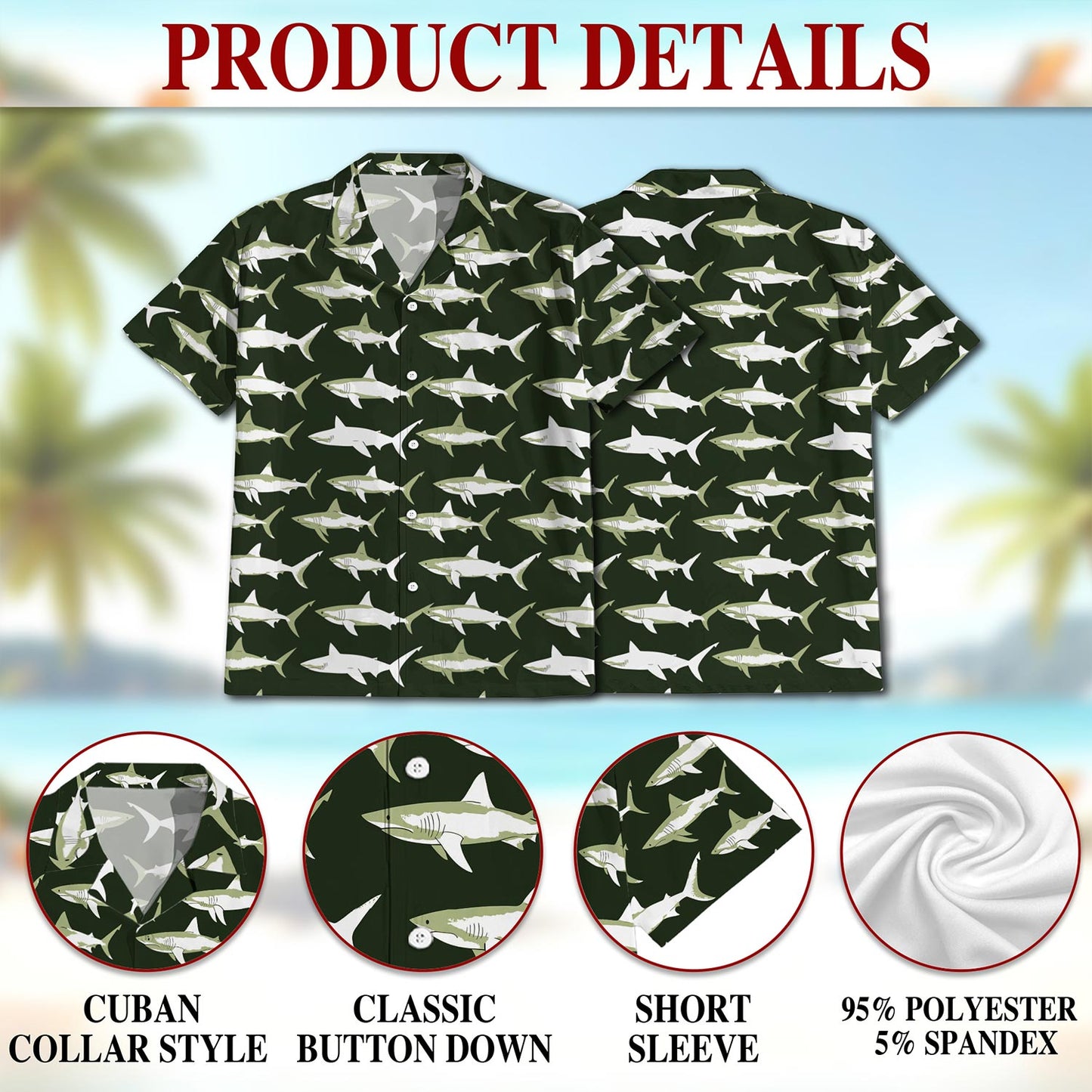 Retro Shark Hawaiian Shirt for Men, Button Down Aloha Shirt - Azhawaiian