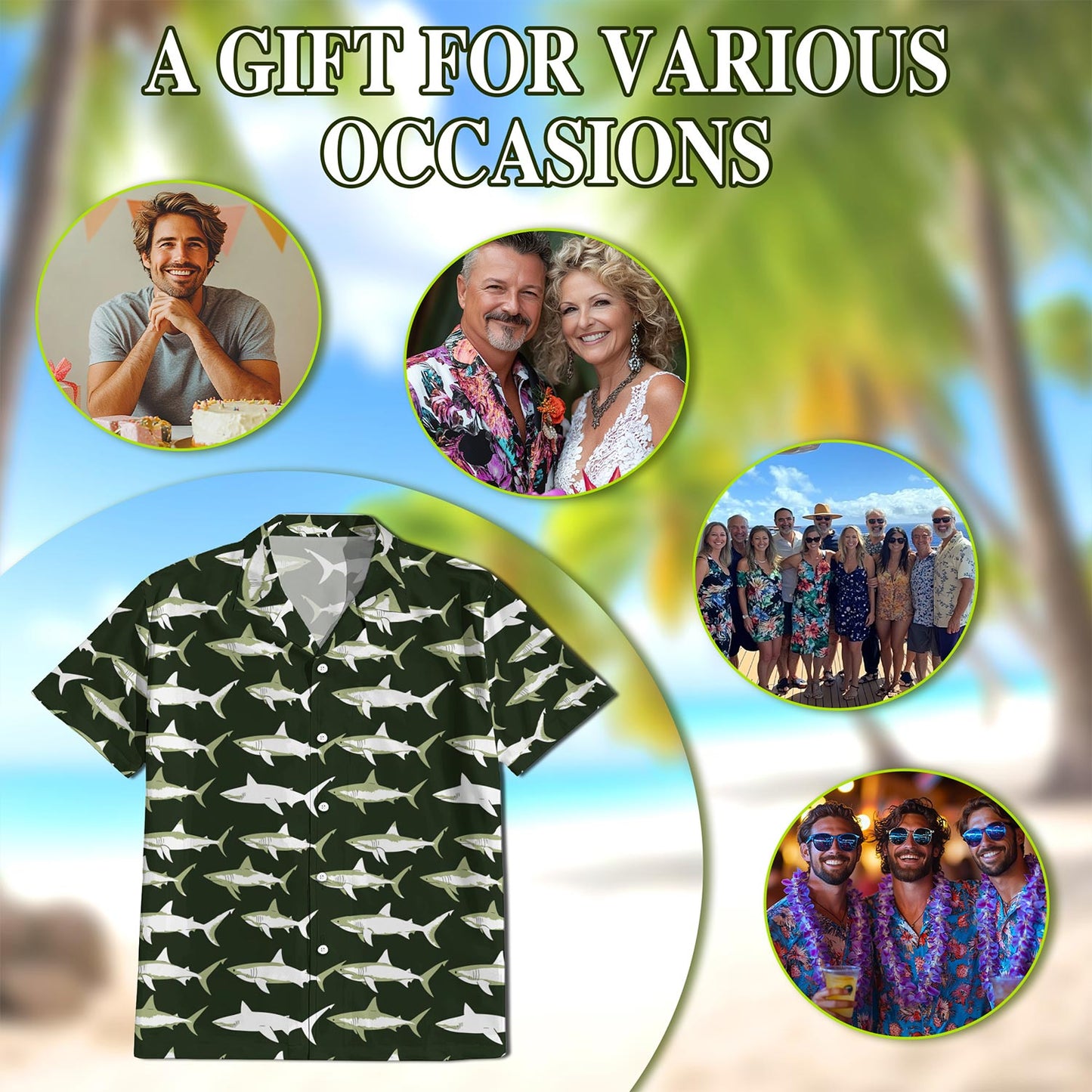 Retro Shark Hawaiian Shirt for Men, Button Down Aloha Shirt - Azhawaiian