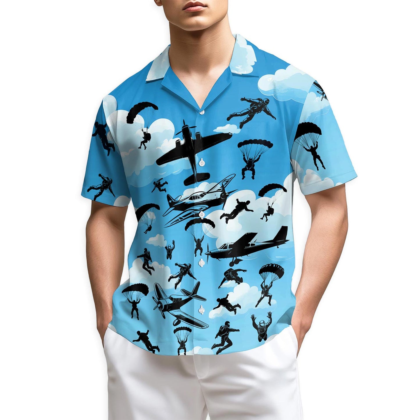 Retro Skydiver Hawaiian Shirt for Men, Button Down Aloha Shirt - Azhawaiian