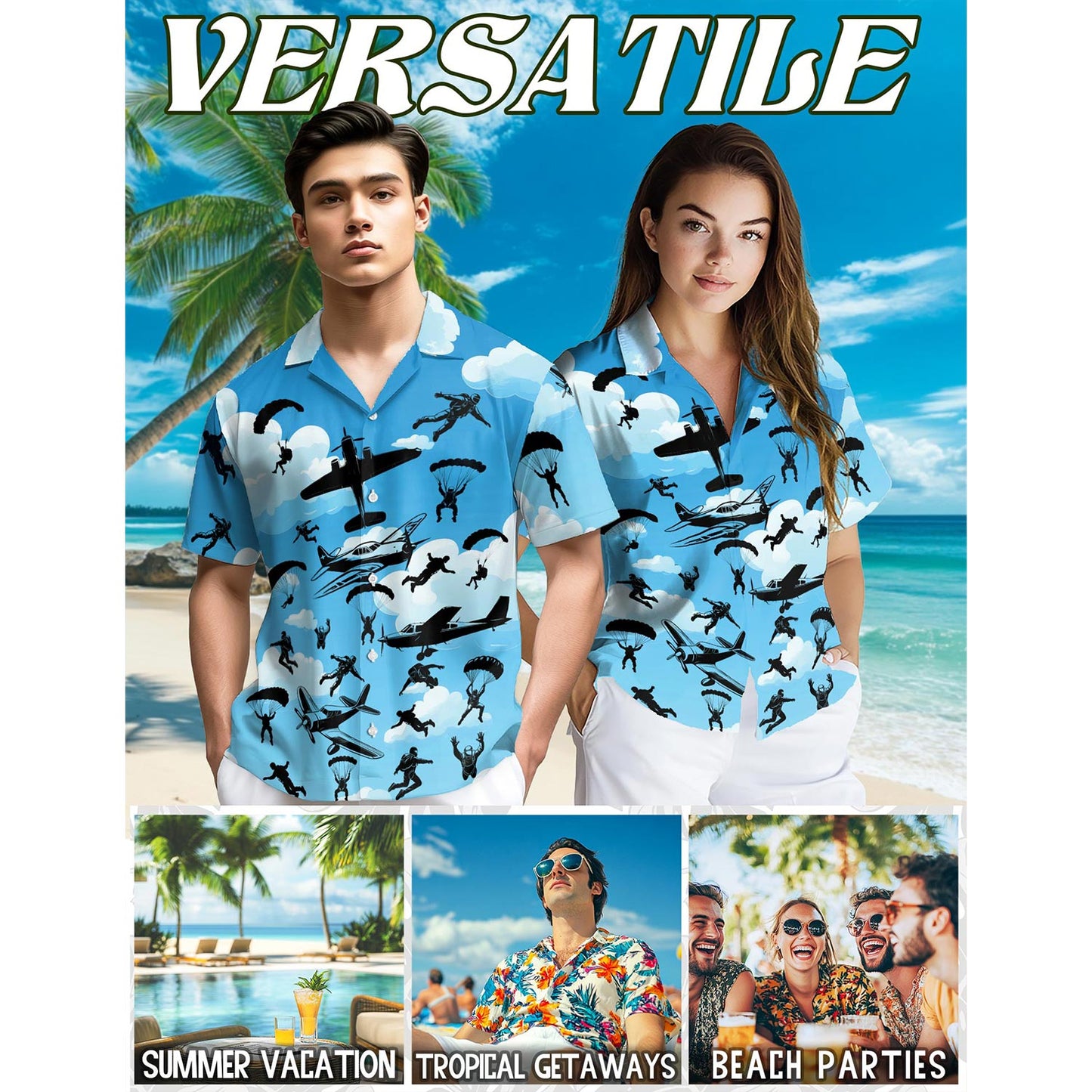 Retro Skydiver Hawaiian Shirt for Men, Button Down Aloha Shirt - Azhawaiian
