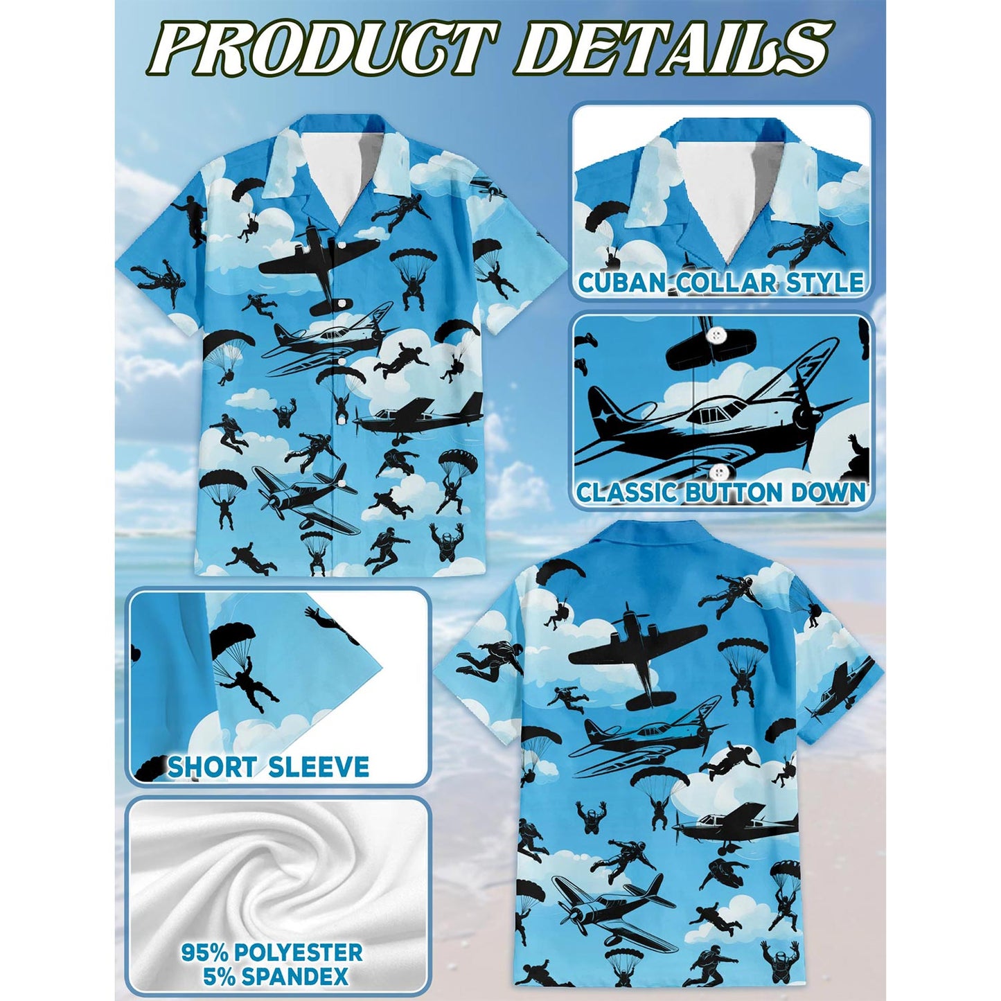 Retro Skydiver Hawaiian Shirt for Men, Button Down Aloha Shirt - Azhawaiian