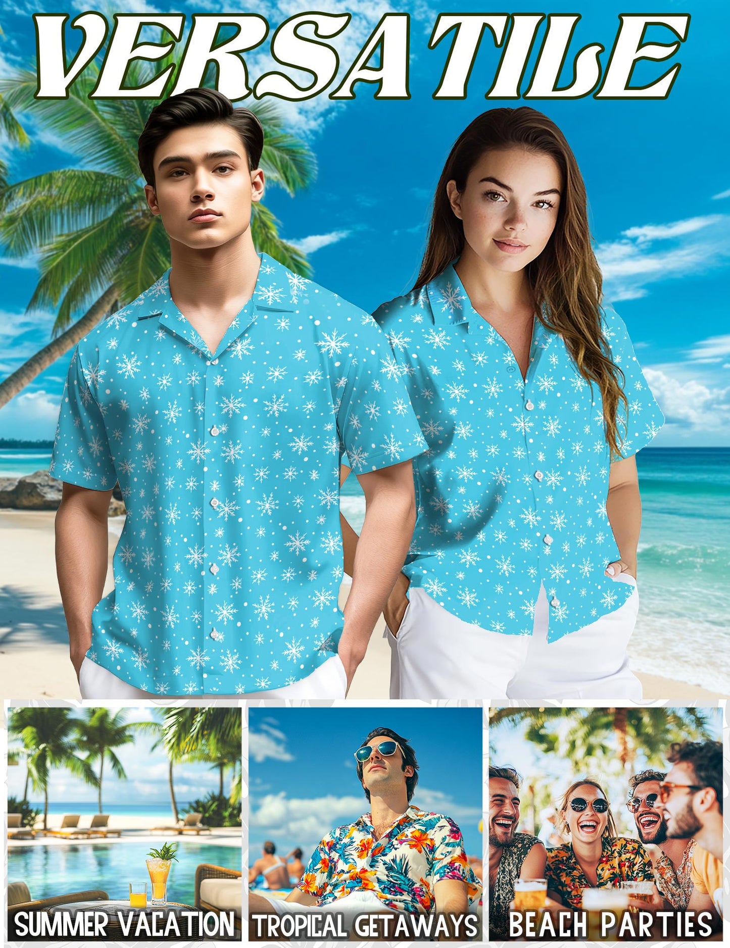 Retro Snowflake Hawaiian Shirt for Men, Button Down Aloha Shirt - Azhawaiian