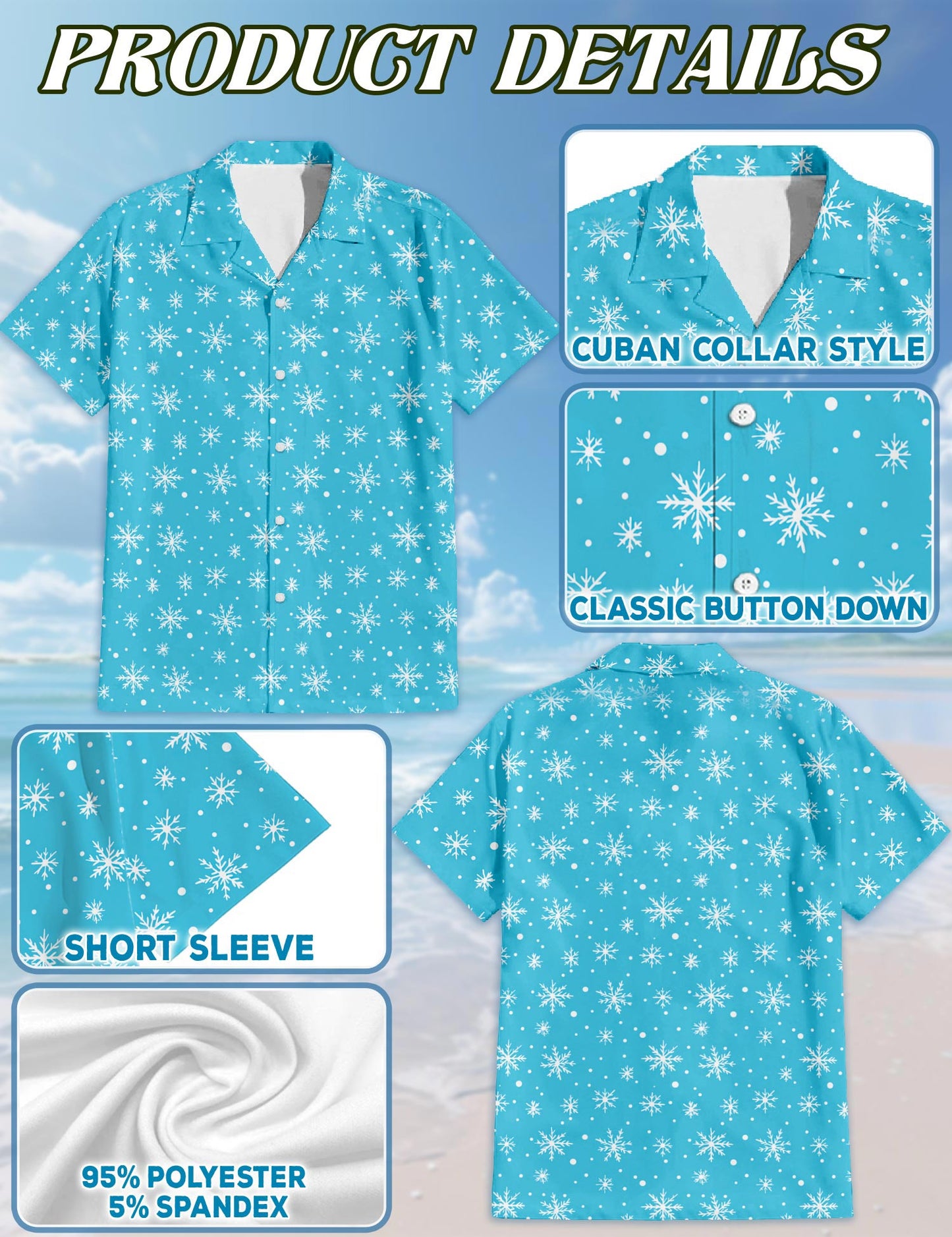Retro Snowflake Hawaiian Shirt for Men, Button Down Aloha Shirt - Azhawaiian