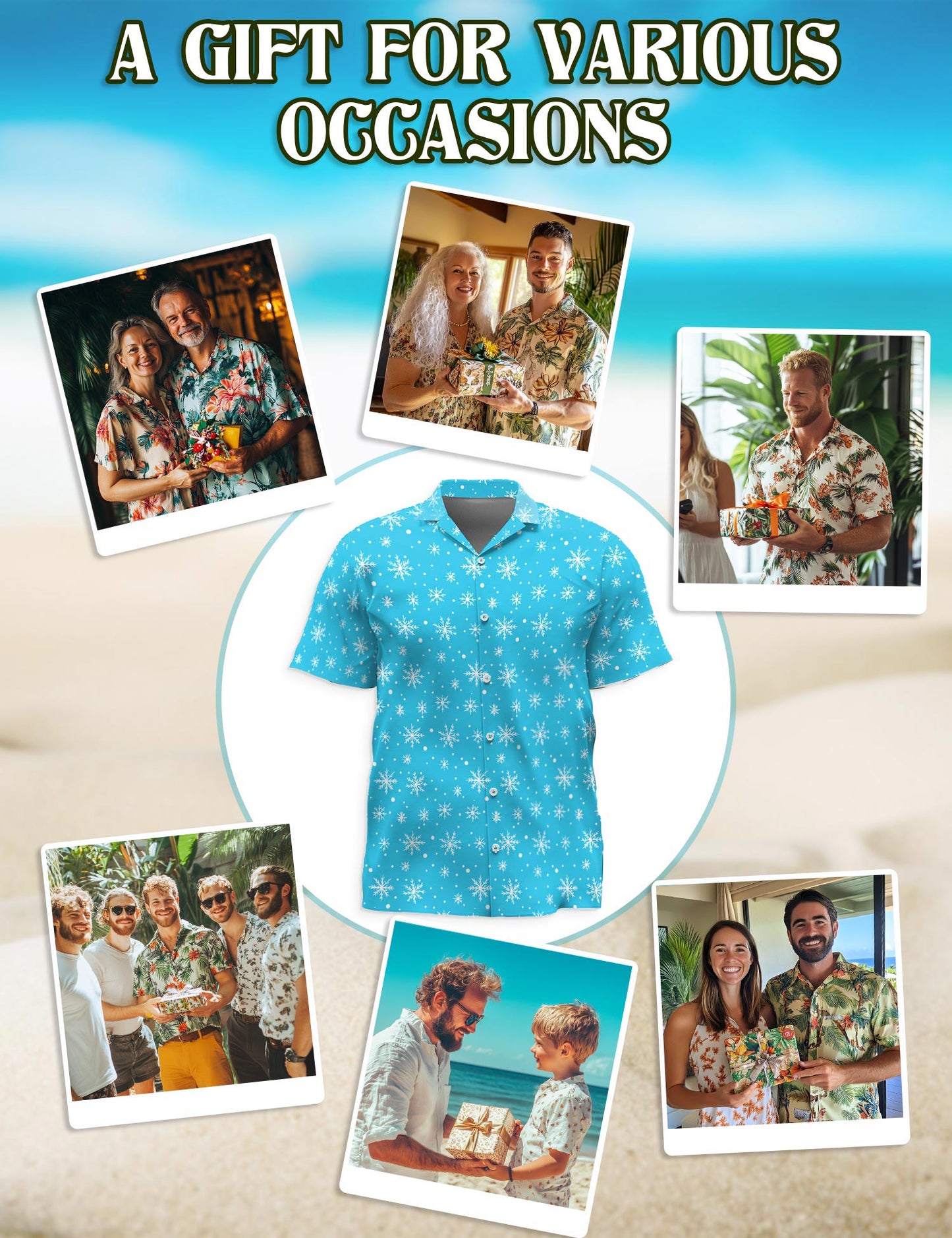 Retro Snowflake Hawaiian Shirt for Men, Button Down Aloha Shirt - Azhawaiian