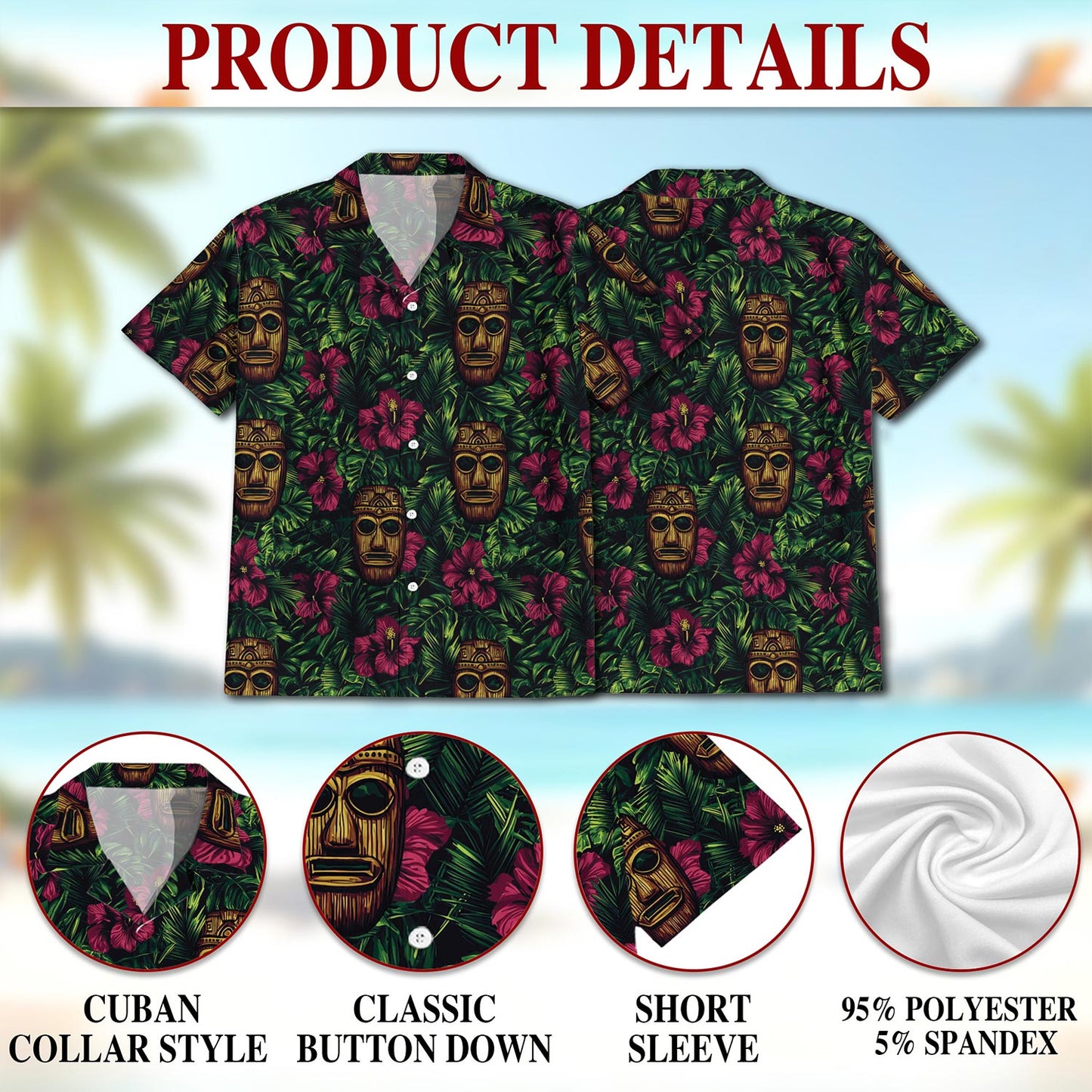 Retro Tiki Mask Hawaiian Shirt for Men, Button Down Aloha Shirt - Azhawaiian