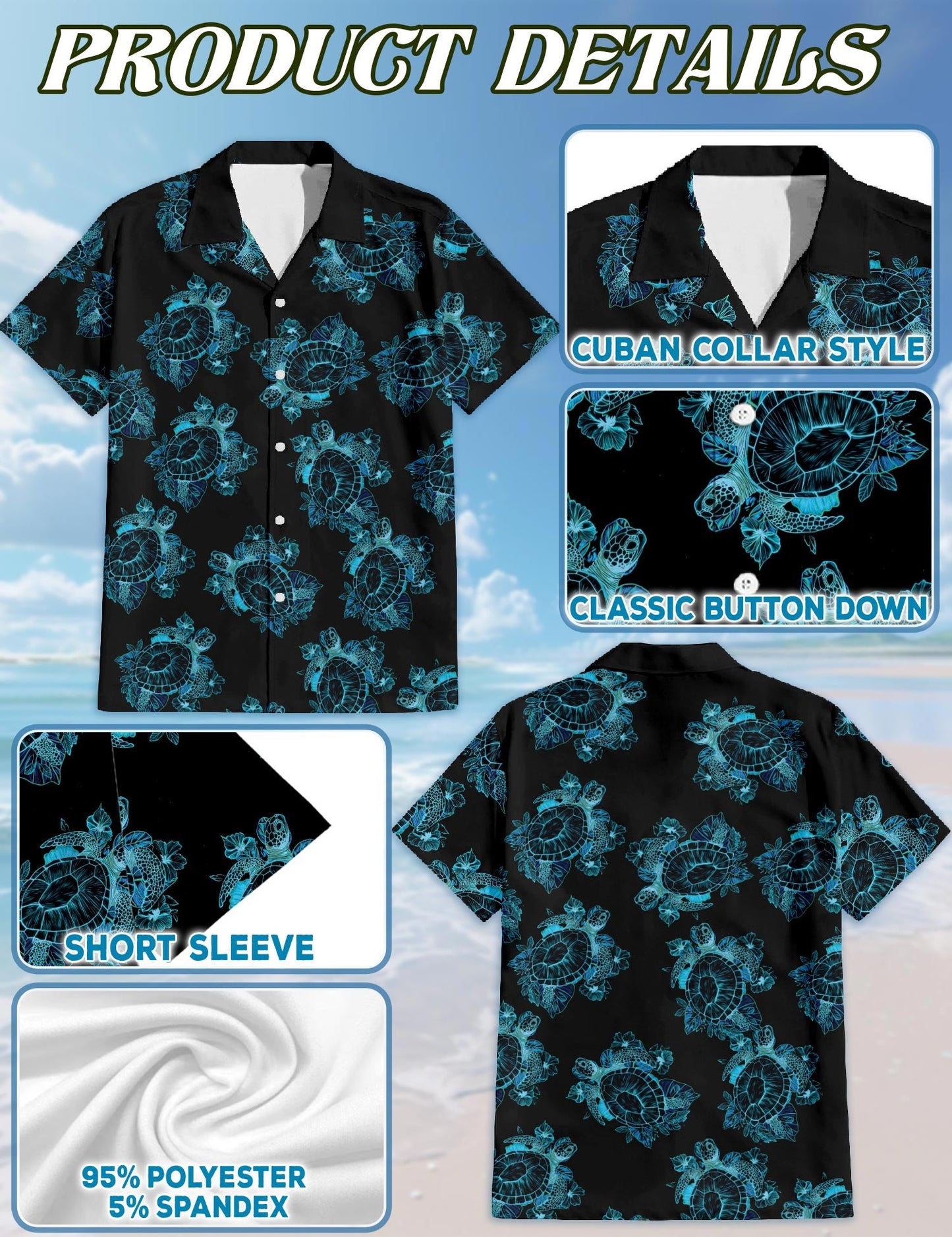 Retro Turtle Summer Hawaiian Shirt for Men, Button Down Aloha Shirt - Azhawaiian