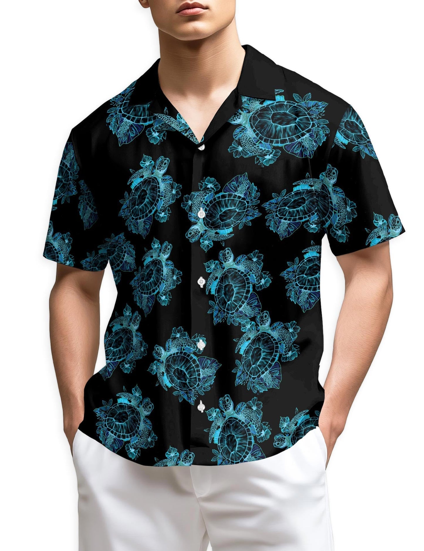 Retro Turtle Summer Hawaiian Shirt for Men, Button Down Aloha Shirt - Azhawaiian
