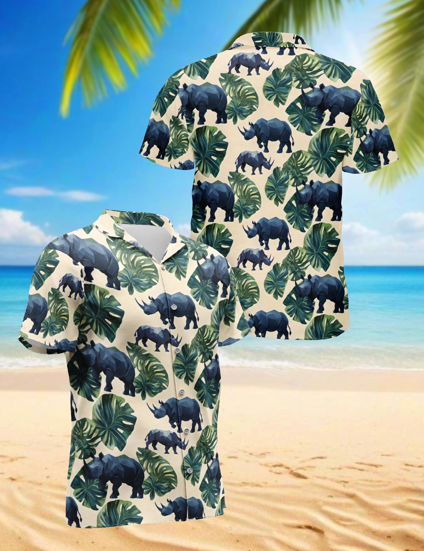 Rhino Hawaiian Shirt for Men, Button Down Aloha Shirt - Azhawaiian