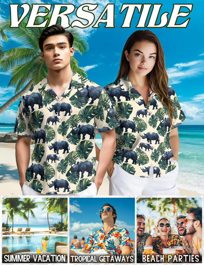 Rhino Hawaiian Shirt for Men, Button Down Aloha Shirt - Azhawaiian