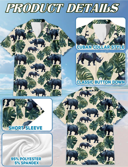 Rhino Hawaiian Shirt for Men, Button Down Aloha Shirt - Azhawaiian