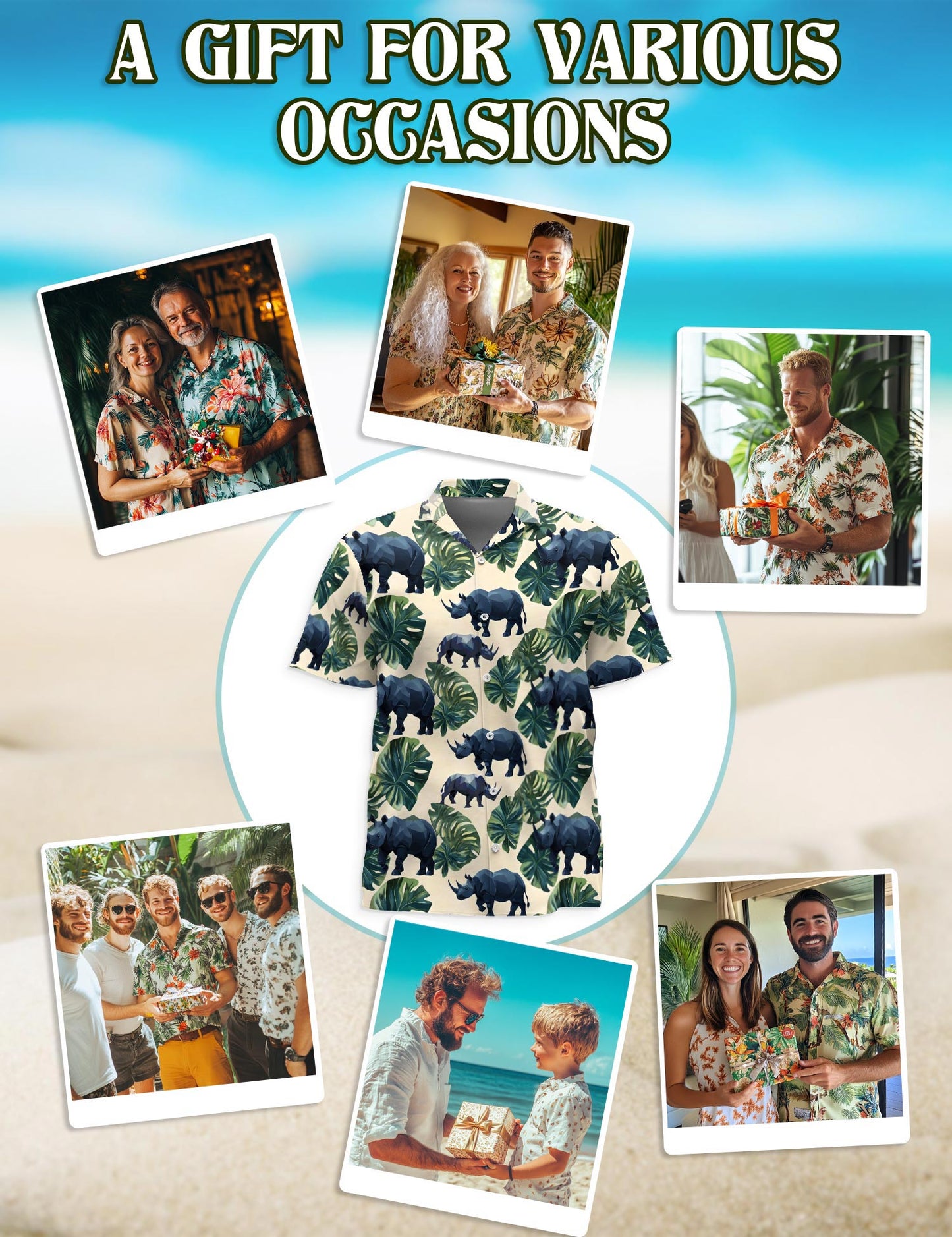 Rhino Hawaiian Shirt for Men, Button Down Aloha Shirt - Azhawaiian
