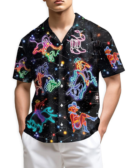 Azhawaiian Riding Cow Neon Love Hawaiian Shirt for Men