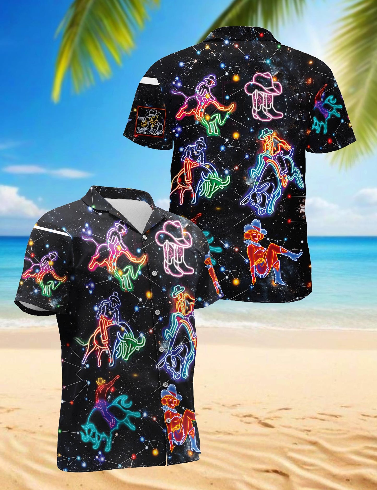 Riding Cow Neon Love Hawaiian Shirt for Men, Button Down Aloha Shirt - Azhawaiian