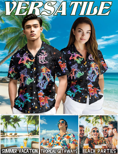 Riding Cow Neon Love Hawaiian Shirt for Men, Button Down Aloha Shirt - Azhawaiian