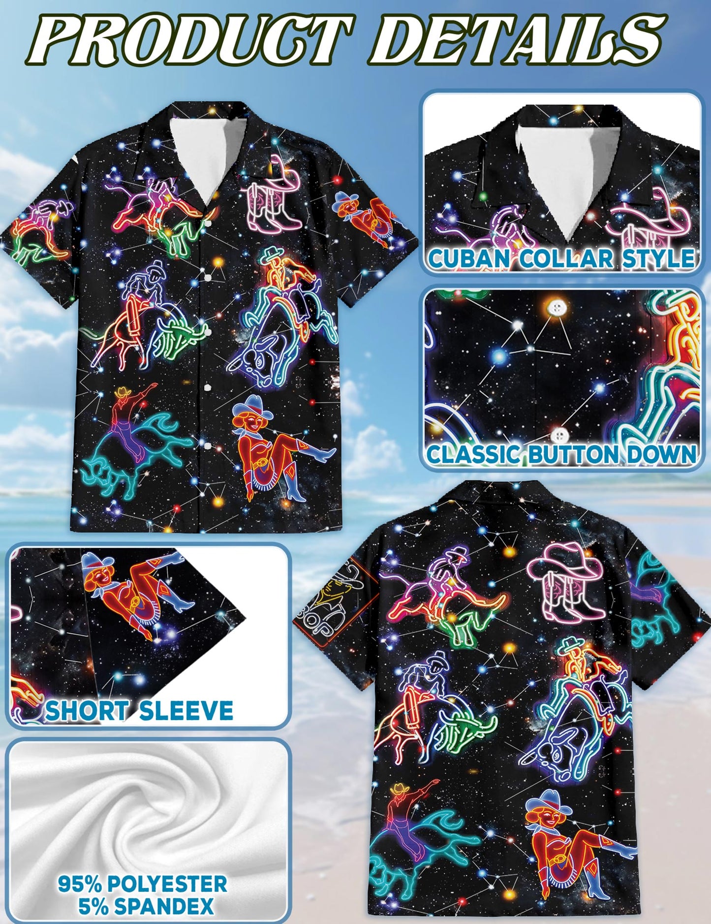 Riding Cow Neon Love Hawaiian Shirt for Men, Button Down Aloha Shirt - Azhawaiian
