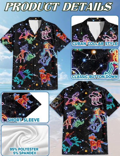 Riding Cow Neon Love Hawaiian Shirt for Men, Button Down Aloha Shirt - Azhawaiian