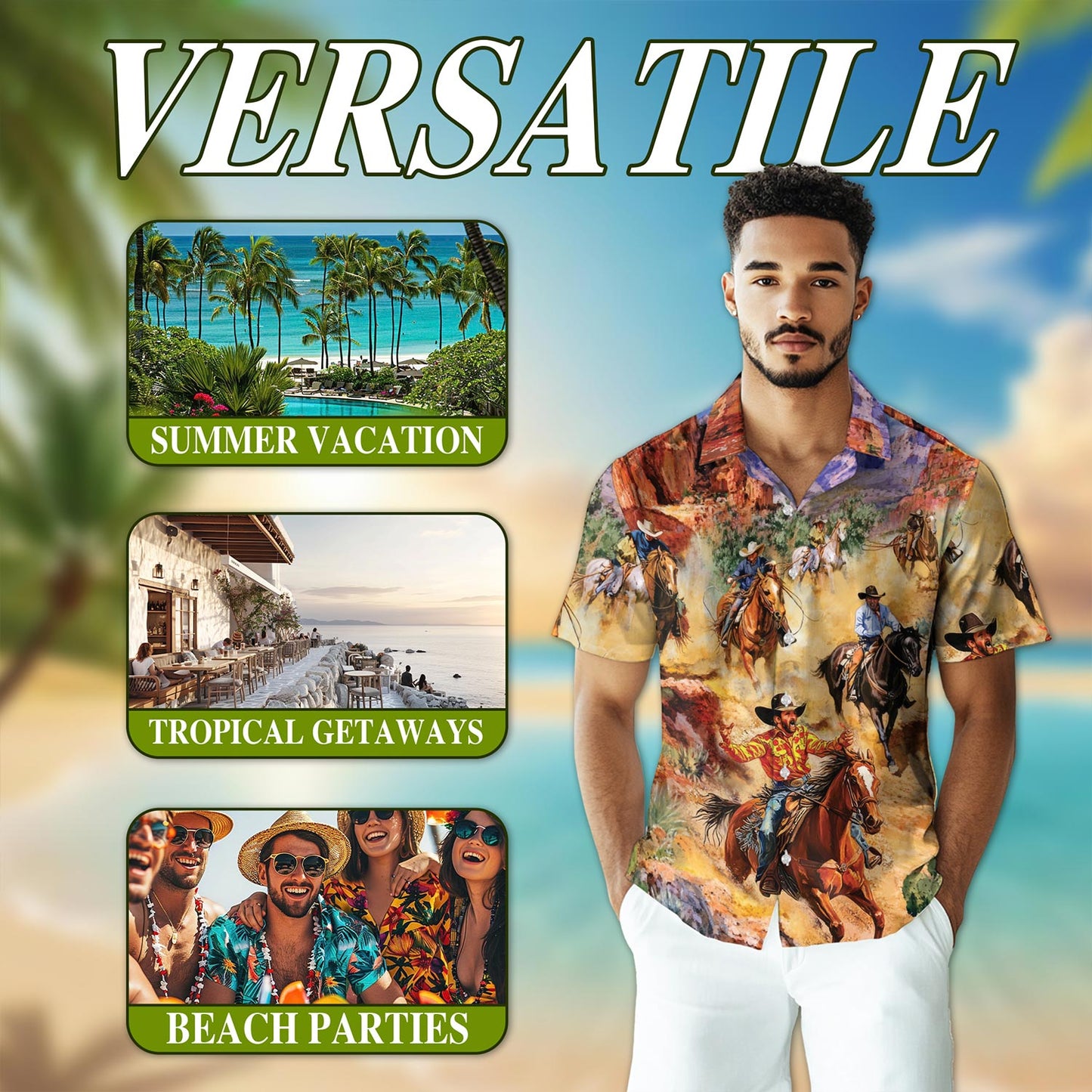 Rodeo Cowboy Hawaiian Shirt for Men, Button Down Aloha Shirt - Azhawaiian