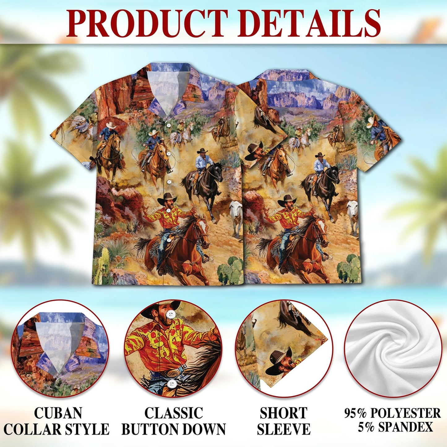 Rodeo Cowboy Hawaiian Shirt for Men, Button Down Aloha Shirt - Azhawaiian