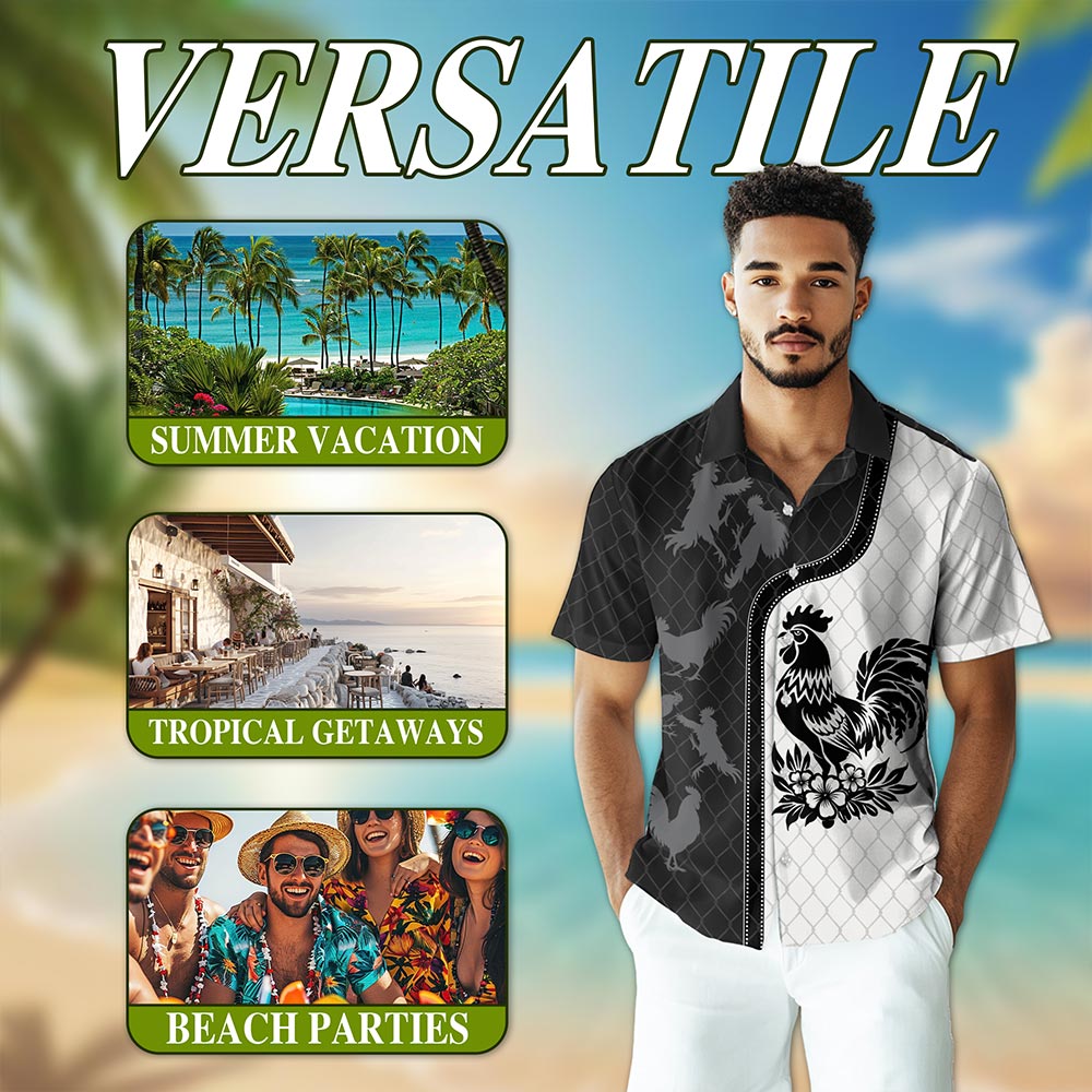 Rooster Hawaiian Shirt for Men, Button Down Aloha Shirt - Azhawaiian
