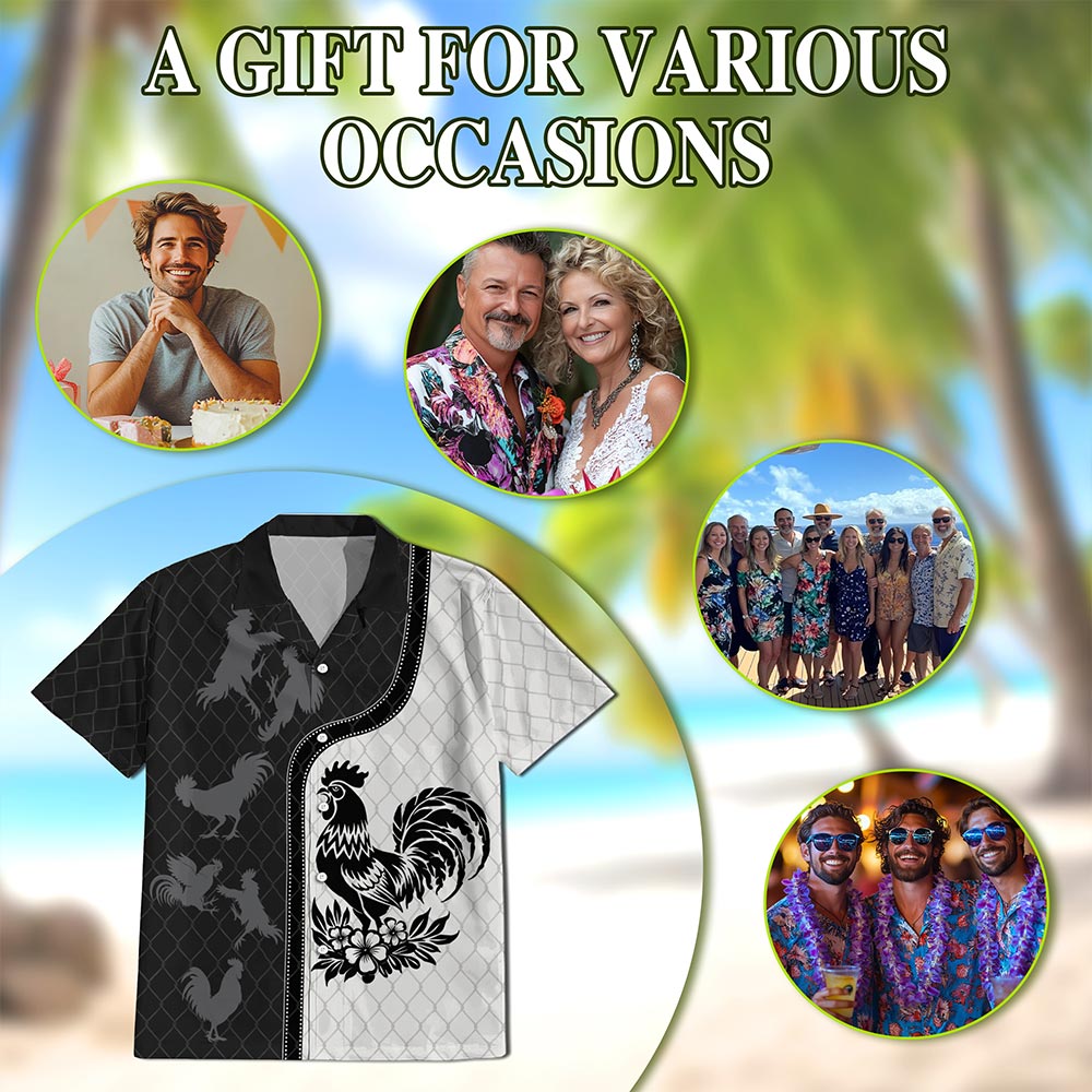 Rooster Hawaiian Shirt for Men, Button Down Aloha Shirt - Azhawaiian