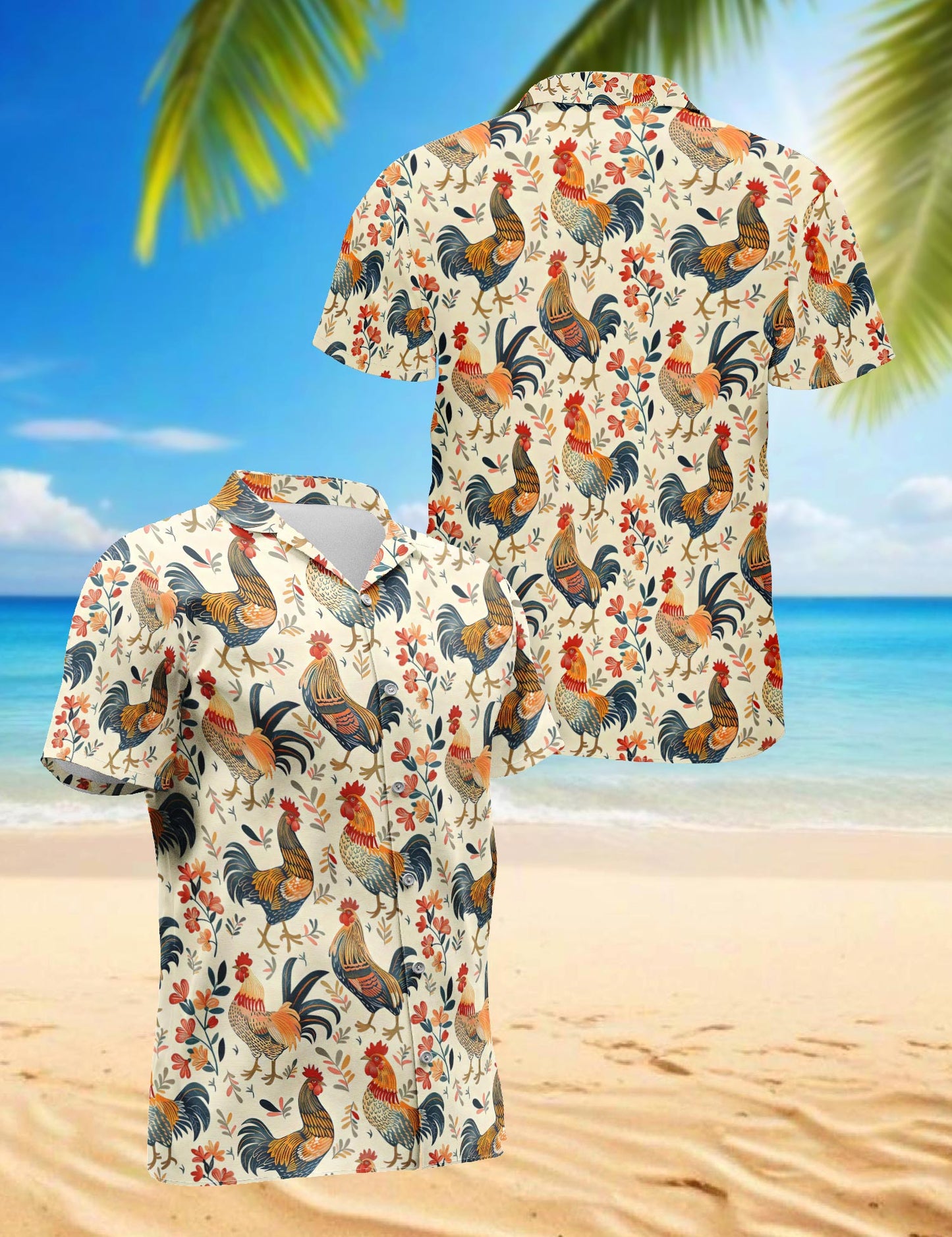 Rooster Pattern Hawaiian Shirt for Men, Button Down Aloha Shirt - Azhawaiian